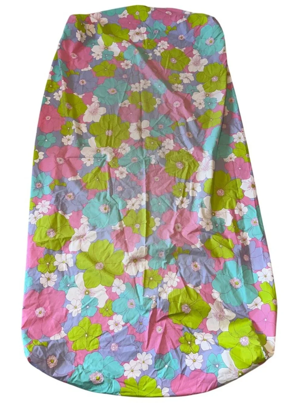 Vintage 70s Lotus Bloom Springmaid Wondercale Fitted Bed Sheet Floral Twin Pink